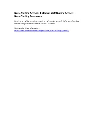 Nurse Staffing Agencies - Medical Staff Nursing Agency - Nurse Staffing Companies