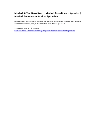 Medical Office Recruiters - Medical Recruitment Agencies - Medical Recruitment Services Specialists