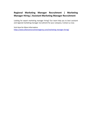 Regional Marketing Manager Recruitment - Marketing Manager Hiring - Assistant Marketing Manager Recruitment