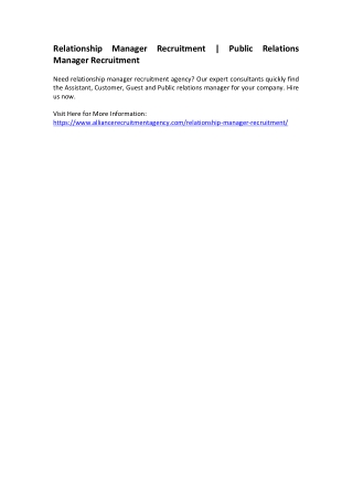 Relationship Manager Recruitment - Public Relations Manager Recruitment