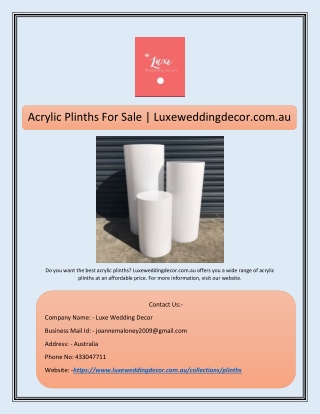 Acrylic Plinths For Sale | Luxeweddingdecor.com.au