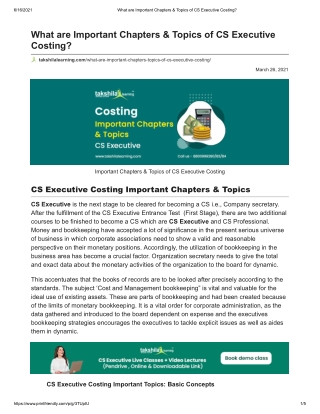 Important Chapters & Topics of CS Executive Costing_