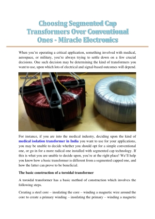 Choosing Segmented Cap Transformers Over Conventional Ones - Miracle Electronics