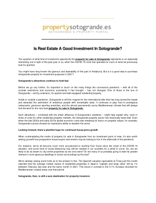 Is Real Estate A Good Investment In Sotogrande_