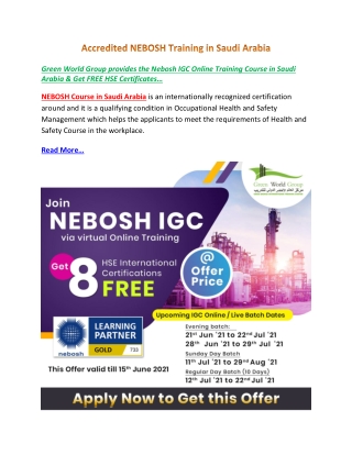 Accredited NEBOSH Training in Saudi Arabia