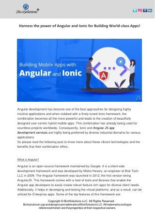 Harness the power of Angular and Ionic for Building World-class Apps!