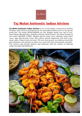 5% off - Taj Mahal Authentic Indian kitchen Menu, QLD