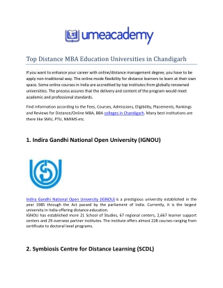 Top Distance MBA Education Universities in Chandigarh