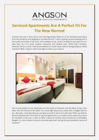 Serviced Apartments Are A Perfect Fit For The New Normal