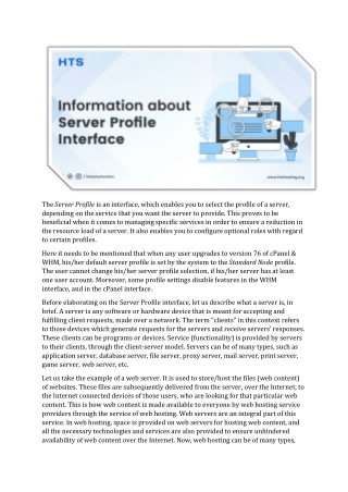 Information about the Server Profile Interface