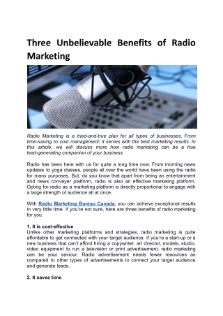 Three Unbelievable Benefits of Radio Marketing .docx