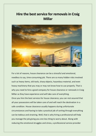 Hire the best service for removals in Craig Millar