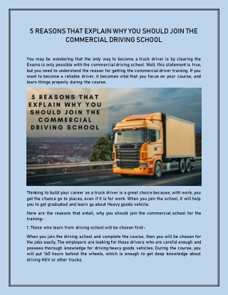 5 reasons that explain why you should join the commercial driving school