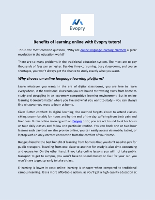 Benefits of learning online with Evopry tutors