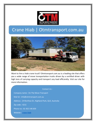 Crane Hiab | Otmtransport.com.au