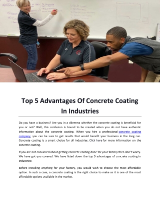 Top 5 Advantages Of Concrete Coating In Industries