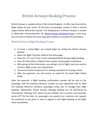 British Airways Booking Process  44-203-051-6999