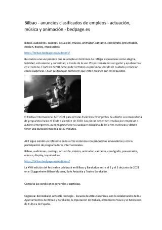 Bilbao - anuncios clasificados de empleos - actuación, música y animación - bedpage.es-converted