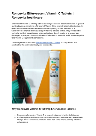 Roncuvita Effervescent Vitamin C Tablets _ Roncuvita healthcare