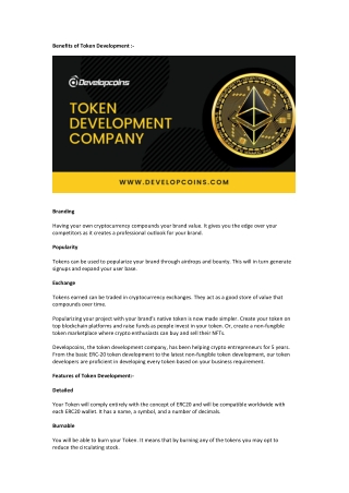 Benefits of Token Development - Developcoins