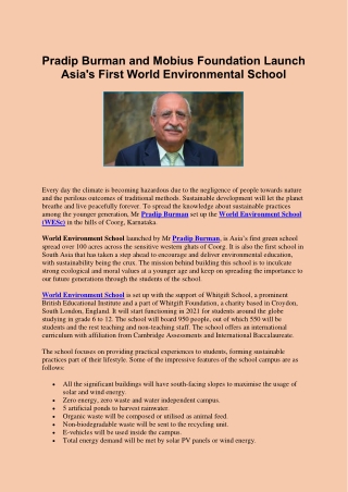 Pradip Burman and Mobius Foundation Launch Asias First World Environmental School