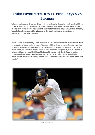 India Favourites In WTC Final, Says VVS Laxman