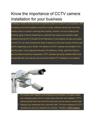 Know the importance of CCTV camera installation for your business