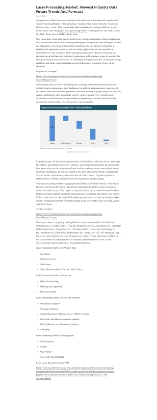 Laser Processing Market – Segment, Forecast, Analysis, Trends, Share 2020