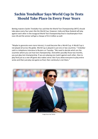 Sachin Tendulkar Says World Cup In Tests Should Take Place In Every Four Years