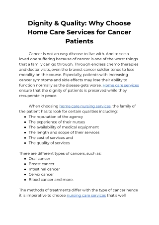 Why Choose Home Care Services for Cancer Patients