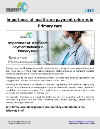 Importance of healthcare payment reforms in Primary care