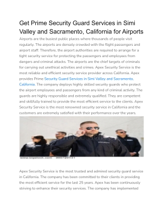 Get Prime Security Guard Services in Simi Valley and Sacramento, California for Airports