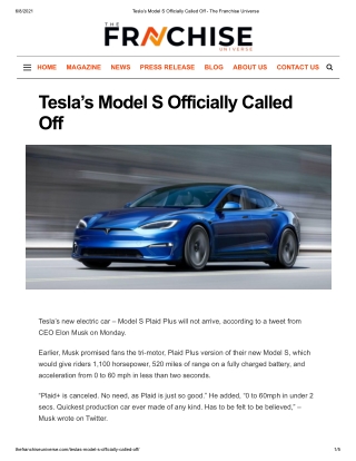 Tesla’s Model S Officially Called Off - The Franchise Universe