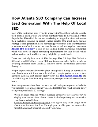 How Atlanta SEO Company Can Increase Lead Generation With The Help Of Local SEO