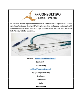 HIPAA Consulting Chennai | Ssconsulting.co.in