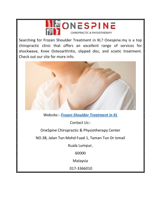 Frozen Shoulder Treatment in Kl | Onespine.my