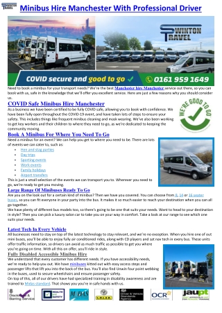 Minibus Hire Manchester With Professional Driver