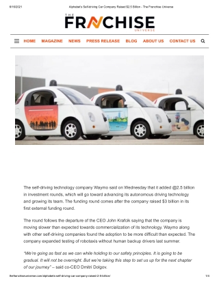 Alphabet’s Self-driving Car Company Raised $2.5 Billion - The Franchise Universe