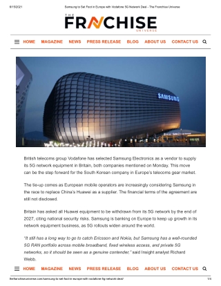 Samsung to Set Foot in Europe with Vodafone 5G Network Deal - The Franchise Universe