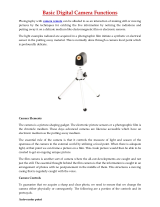 Basic Digital Camera Functions