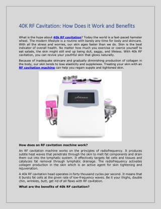 40K RF Cavitation How Does it Work and Benefits