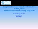 Progress towards measles elimination EMRO, 2010 Measles Initiative meeting, July 2010