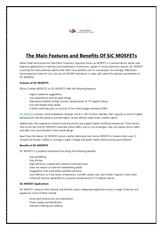 The Main Features and Benefits Of SiC MOSFETs