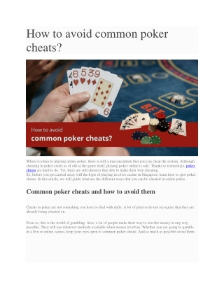 How to avoid common poker cheats?