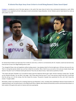 R Ashwin Was Kept Away from Cricket to Avoid Being Banned, Claims Saeed Ajmal
