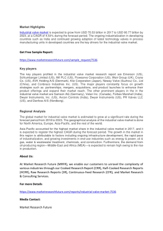 Industrial valve market  Expected to Boost Moderately over 2027.