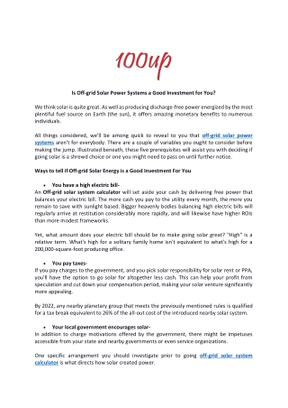 Is Off-grid Solar Power Systems a Good Investment for You
