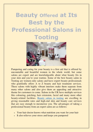 Beauty Offered at Its Best by the Professional Salons in Tooting
