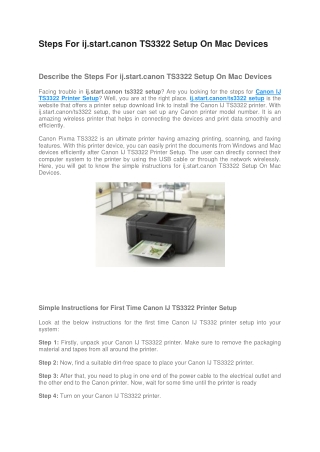 Steps For ij.start.canon TS3322 Setup On Mac Devices