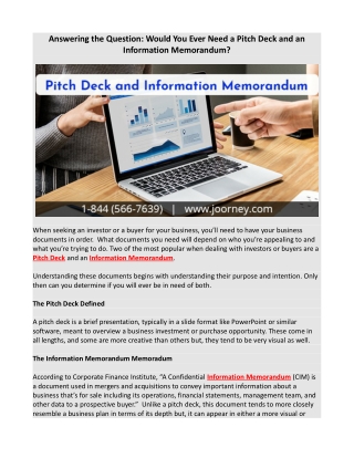 Answering the Question Would You Ever Need a Pitch Deck and an Information Memorandum